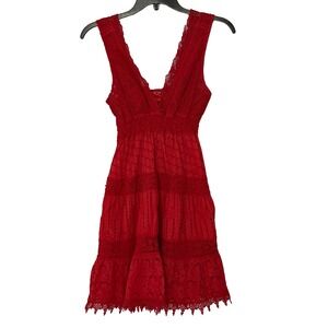 Temptation Positano Zea Lace Tiered V Neck Mini Dress - Small